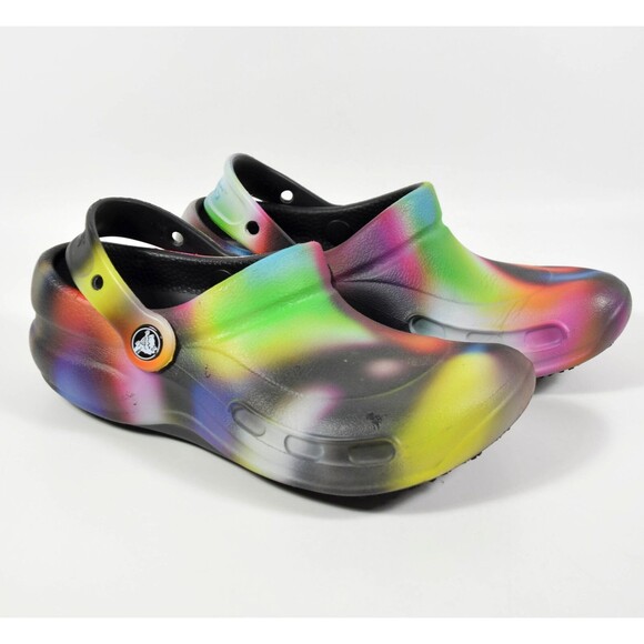 Women's Crocs Non-Slip Multi-Color Tie Dye Style Clog Shoes Size 6 - Picture 1 of 7